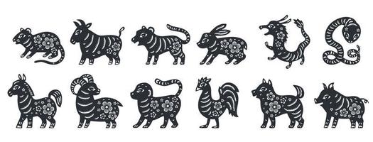 traditionell kinesisk zodiak uppsättning av alla 12 djur för kinesiska nyåret vektor