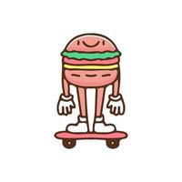 Maskottchen-Burger-Fahrt-Skateboard-Illustration. Vektorgrafiken für T-Shirt-Drucke und andere Zwecke. vektor