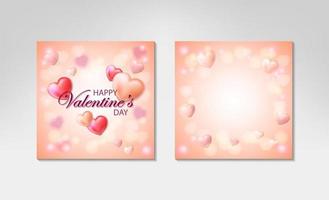 Valentinstag Quadrat zwei seitliche Grußkarte. romantische Designs mit realistischen Herzen auf rosa Hintergrund. Platz für Text vektor