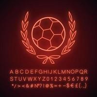 Fußball-Meisterschaftsliga Neonlicht-Symbol. Fußball im Lorbeerkranz. leuchtendes Schild mit Alphabet, Zahlen und Symbolen. isolierte Vektorgrafik vektor