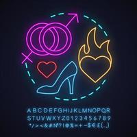 dejtingbyrå neon ljus koncept ikon. passion idé. romantiska intima relationer. glödande tecken med alfabet, siffror och symboler. vektor isolerade illustration