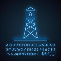 Symbol für Neonlicht auf der Bohrinsel. Ölbohrturm. Wassertank. leuchtendes Schild mit Alphabet, Zahlen und Symbolen. isolierte Vektorgrafik vektor