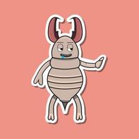 söt insekt klistermärke med saliverande termit tecknad serie. rosa bakgrund. vektor