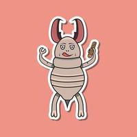 söt insekt klistermärke med termit tecknad. rosa bakgrund. vektor