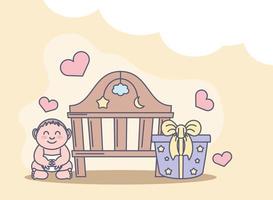 Babybett und Geschenk vektor