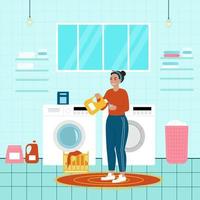 glad kvinna tvätt. vektor illustration i platt tecknad stil