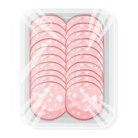 geschnittene Wurst in einer Plastikschale. Salami in Vakuumverpackung. Vektor-Illustration. vektor