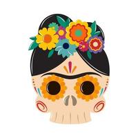 mexikanische Catrina mit Blumen vektor