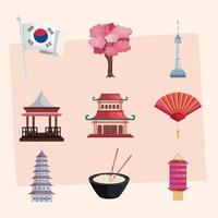 nio koreanska kulturikoner vektor