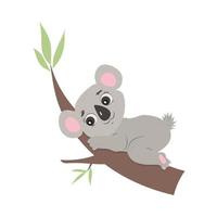 söt koala, barnslig vektorillustration i platt stil. för affisch, gratulationskort och babydesign. vektor