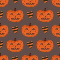 Halloween nahtloses Muster, mit Kürbis und Herzen vektor