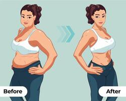 kvinnors kropp ändringar innan och efter kondition visa vektor illustrationer