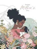 schwarz Frau halten Baby auf Mütter Tag Karte, einfach eben Vektor