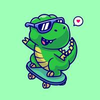 söt dino spelar skateboard tecknad serie vektor ikon illustration. djur- sport ikon begrepp isolerat premie vektor. platt tecknad serie stil