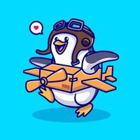 süß Pinguin spielen mit Karton Flugzeug Karikatur Vektor Symbol Illustration. Tier Natur Symbol Konzept isoliert Prämie Vektor. eben Karikatur Stil