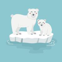 Illustration von süß Karikatur Polar- Bären Familie auf Eis Scholle. Weiß Baby tragen, Arktis Tiere. zum Karte, Poster, drucken. Vektor Illustration