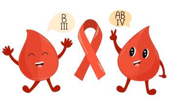 blod givare, söt blod droppar och röd band. donera blod, hälsa vård begrepp. hand dragen vektor illustrationer.