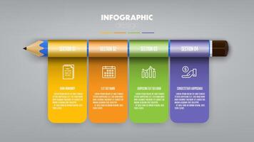 Vektor Infografik Design Band und Bleistift einschließlich Diagramme, Symbole, und Geschäft Konzept Diagramme mit 4 Optionen.