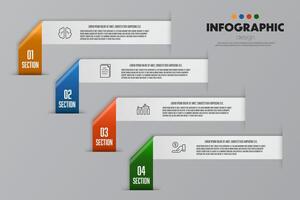 Vektor Infografik Band ist gebogen Vorlage Diagramm. Geschäft Konzept 4 Schritt zum Präsentation.
