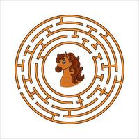 Kreis Labyrinth. Spiel für Kinder. Puzzle für Kinder. rundes Labyrinth-Rätsel. Farbvektorillustration. finde den richtigen Weg. Bildungsarbeitsblatt. vektor