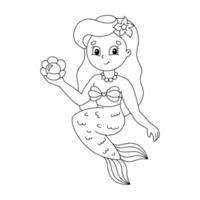 junge schöne kleine Meerjungfrau. Malbuchseite für Kinder. Zeichentrickfigur. Vektor-Illustration isoliert auf weißem Hintergrund. vektor