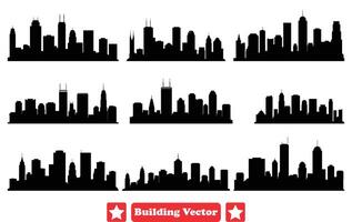 ai genererad storstads byggnad vektor uppsättning detaljerad silhuetter erbjudande varierande arkitektonisk stilar för design yrkesverksamma