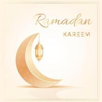 islamic bakgrund med hängande guld lykta och gyllene halvmåne måne. lyx elegant bakgrund för affischer, banderoller, hälsning kort. vektor illustration för muslim fest av ramadan månad.