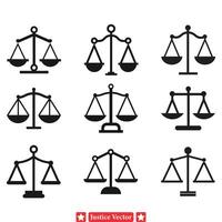 Balance im Gesetz vielfältig Vektor Sammlung von Gerechtigkeit Rahmen Silhouetten