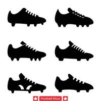 dynamisch Fußball Schuh Vektor Silhouette Sammlung bereit zum Aktion auf das Feld mit vielseitig Designs