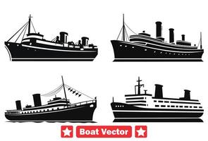 havs majestät uppsättning segla med båt vektor silhuetter perfekt för oceanisk teman och vid vatten mönster