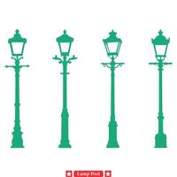 Stadtbild Erleuchtung Elemente dekorativ Lampe Post Silhouetten vektor