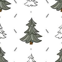 nahtloses Muster mit grünem Weihnachtsbaum und dekorativen geometrischen Elementen. flacher Vektorfeiertagshintergrund für Geschenkpapier vektor