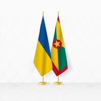 ukraina och grenada flaggor på flagga stå, illustration för diplomati och Övrig möte mellan ukraina och grenada. vektor