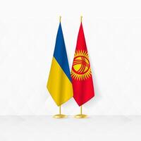 ukraina och kyrgyzstan flaggor på flagga stå, illustration för diplomati och Övrig möte mellan ukraina och Kirgizistan. vektor