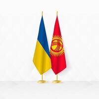 Ukraine und Kirgisistan Flaggen auf Flagge Stand, Illustration zum Diplomatie und andere Treffen zwischen Ukraine und Kirgistan. vektor