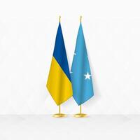 ukraina och micronesia flaggor på flagga stå, illustration för diplomati och Övrig möte mellan ukraina och mikronesien. vektor