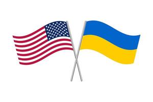 Land flaggor. USA och ukraina förenad. en horisontell baner med två vinka flaggor. vektor. vektor