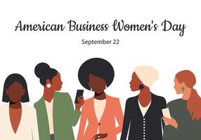 amerikanisch Geschäft Damen Tag. September 22. Banner mit Frauen von anders Nationalitäten. Vektor. vektor