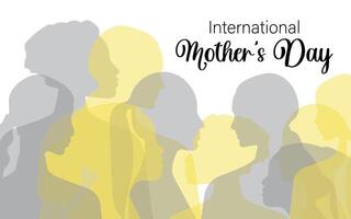 International Mutter Tag. Silhouetten von multiethnisch Frauen. horizontal Postkarte mit ein Weiß Hintergrund. Vektor. vektor