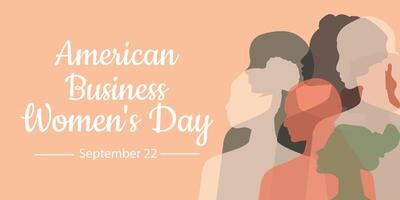 amerikan företag kvinnors dag. september 22:a. baner med kvinnor av annorlunda nationaliteter. vektor. vektor