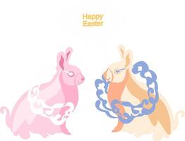 påsk kanin med påsk ägg, parkanin coloful teckning säger Lycklig påsk vektor