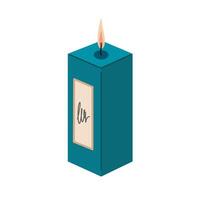 Aromatherapie Kerze mit Etikette Aufkleber isoliert auf Weiß Hintergrund. Hand gezeichnet Vektor Illustration. Aroma Kerze Symbol. Hand gefertigt Kerze. eben Design