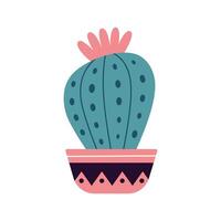 färgrik blomning kaktusar, saftig i pott. söt hand dragen skiss av kaktus. klotter stil, platt design. skandinaviska, boho stil. vektor illustration. exotisk och tropisk växt, Hem dekor
