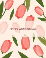 glücklich Damen Tag Karte mit Blumen. Vektor Grafik