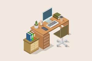 illustriert isometrisch Büro Schreibtisch vektor