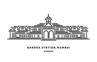 bandra station byggnad vektor linje illustration.