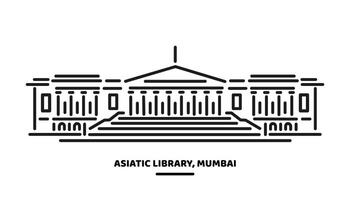 asiatic bibliotek mumbai byggnad vektor linje illustration.