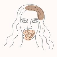 en linje kvinna med en blomma i munnen. vektor