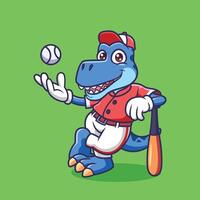 süß T-Rex Dinosaurier wie Baseball Spieler Tier Karikatur Illustration vektor