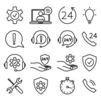 Hilfe- und Support-Icon-Set. technischer Online-Support. Konzeptillustration für Unterstützung, Callcenter, virtueller Hilfedienst. Support-Lösung oder Beratung. Vektor